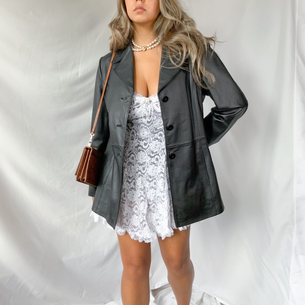 Vintage Black leather blazer jacket
